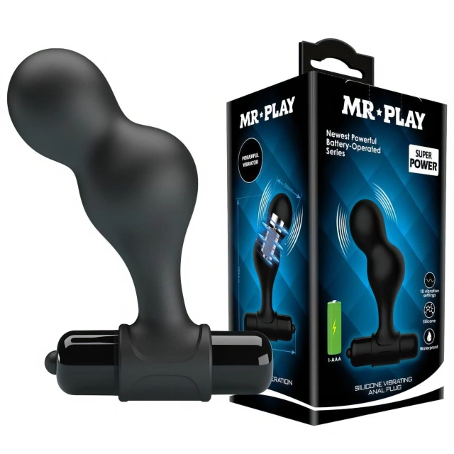 Korek Analny Silikon Mr. Play Silicone Anal Plug Pretty Love 10 Trybów Czarny | 100% ORYGINAŁ| DYSKRETNA PRZESYŁKA